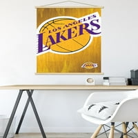 Лос Анџелес Лејкерс - Постер за лого wallид со дрвена магнетна рамка, 22.375 34