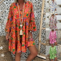 Жените Цветни Печати Возбуда Краток Фустан Дами Лето Секојдневен Плажа Замав Сарафан