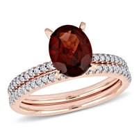 Miabella Women's'sistsенски 2- CT Garnet CT Diamond 14kt Rose Gold Gold 2-парчен солитер за невестински прстен