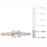 1- Карат Т.Г.В. Создаден бел сафир и дијамант-акцент 10kt розово злато три-камен прстен