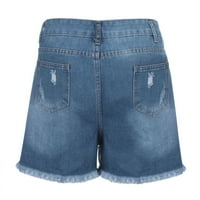 псиакги шорцеви за жени женски летни панталони фармерки висок струк тенки дупки панталони сини + xxl