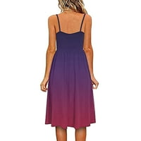 Женски Фустани Миди Фустан Без Ракави, Секојдневен Цветен Халтер Од А-Линија Летен Фустан Виолетова XL