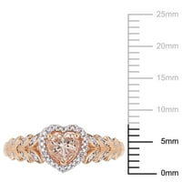 Miaенски Carat Carat T.G.W. Морганит и дијамантски акцент 10kt розово злато ореол срце прстен