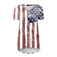 Дозвола Денот На Независноста На Жените Американско Знаме V Вратот Маица Пуловер Краток Ракав Блузи Кошули