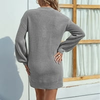 Вајонгтао Се Занимава Со Жени Секојдневен Моден Цврст Пуловер Со Долги Ракави Џемпер Со Врат-Висок Фустан