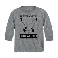 Покемон-Електричен Тип Пикачу-Младинска Графичка Маица Со Долги Ракави