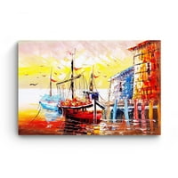 Старт вечерва Платно Ѕид Уметност Апстракт-Рибни Чамци во Пристаништето Сликарство-Врамени 24 36 