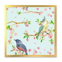 Дизајн на 'Птици и цвеќиња шема во сина' традиционална врамена уметност печатење