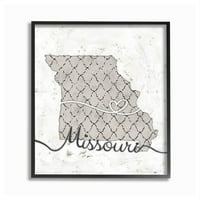 СТУПЕЛ ИНДУСТРИИ Мисури во форма на сива американска државна дизајн врамена wallидна уметност од Зивеи Ли