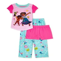 Сет за пижами за девојчиња Дизни Енканто, 3-парчиња, големини 4-10