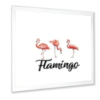DesignArt „Три фламинго на бело“ фарма куќа врамена уметност