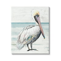 Sumpell Industries Rustic Pelican Bird Bird Bech Beach Shoreline Portreate Graphic Art Gallery завиткано платно печатење wallидна уметност, дизајн од Патриша Пинто