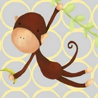 Обесениот Мајмун На Упси Дејзи Жолто И Сиво Платно Ѕид Уметност, 10х10