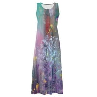 Фустани Без Ракави Должина На Глуждот Цветни Со Џеб V-Вратот Фустан За Сонце Виолетова 4XL