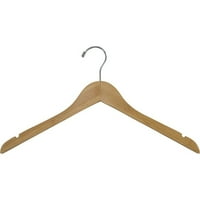 Бамбус Топ закачалка, BO на еко-пријателски рамни дрвени закачалки W лак финиш и хромирана вртење кука за јакна од кошула или