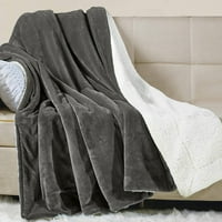 Sherpa Fleece Twin Black, реверзибилно кадифен ќебе за кревет софа, сива