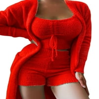 Капрезе Руно Салон Поставен За Жени Секојдневна Облека За Спиење Со Долги Ракави Зимска Топла Пјс Ноќна Облека Црвена XL