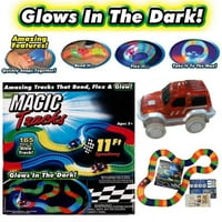 Волшебна патека Сјај во темниот сет свиткување, флекс и крива тркачка патека со LED светлосна играчка за автомобили за деца