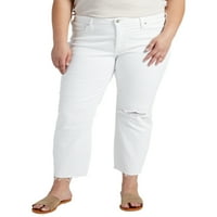 Сребрени фармерки копродукции Co. Women'sенски плус големина најбарана средна раст директно панталони со големина на половината