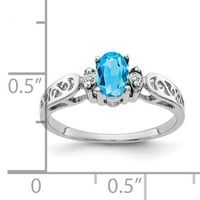 Примарно злато Карат бело злато 6x овално сино топаз и дијамантски прстен