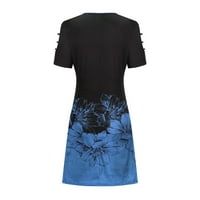 Летни Фустани За Жени Цветни Тркалезни Деколте Мини Мода Краток Ракав Фустан Сина XL