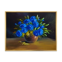 DesignArt 'Мртва живот букет со сини диви цвеќиња во вазна' Традиционална врамена платно wallидна уметност печатење
