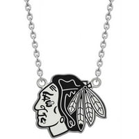 Логорт NHL Chicago Blackhawks Стерлинг сребрен голем емајлиран приврзок со ѓердан