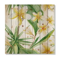 DesignArt 'Yellowолти цвеќиња и тропско зеленило x' традиционално печатење на природно бор дрво
