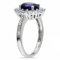 Miaенски Carat Carat T.G.W. Овално се создаде сино сафир и создаде бел сафир дијамантски акцент на сребро гроздобер прстен за