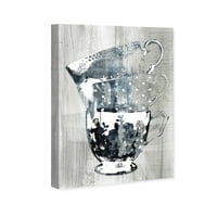 Wynwood Studio пијалоци и духови wallидни уметности Платно отпечатоци „Чаши за кафе екранот Сина“ чај - сина, сива