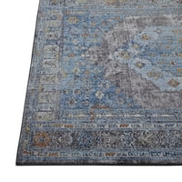 Матана медалјонски простор обоен килим, азурно сино светло сива, килим од 8ft 10 -тина површина