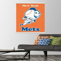 Yorkујорк Метс - Постери за ретро лого со дрвена магнетна рамка, 22.375 34