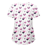 Графички Отпечатоци со кратки Ракави Блузи Слободно Време Лето В-Врвови На Вратот За Жени Виолетова м